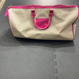 Victorias Secret Large Canvas Duffle Bag With Pink Accents & Logo Plate